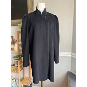 Vintage 80s Navy Wool Coat Puff Shoulder Quiet Luxury Minimal Size Medium